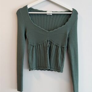 Aritzia Soloist Sweater Women's Ribbed Knit Top - Green